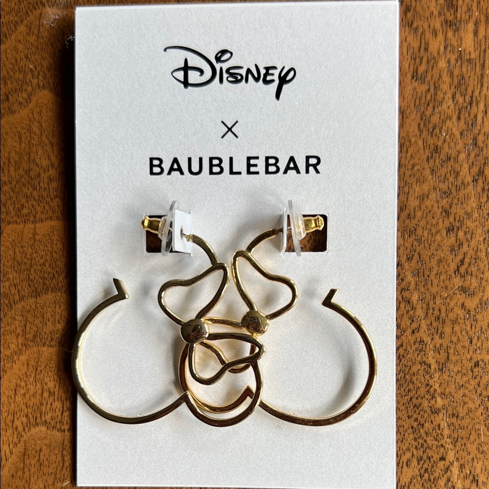 NWOT BaubleBar Gold Minnie Mouse Hoop Earrings